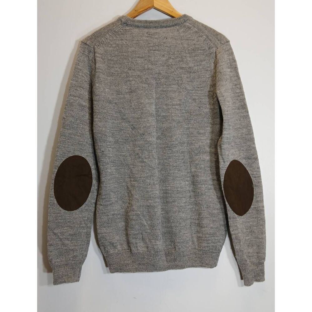 J.crew mens medium suede leather patch sweater wool brown gray classic timeless - Picture 3 of 9